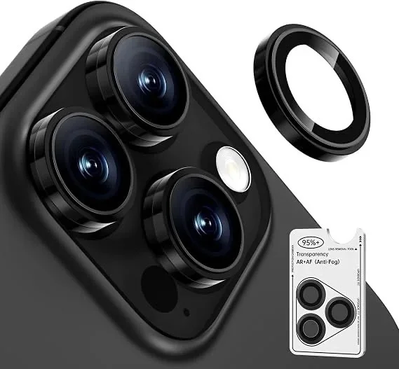 Camera Lens Protector for iPhone  9H Tempered Glass, Anti-Scratch Metal Ring Lens Cover, HD Clear Camera Accessories, Case Friendly Black