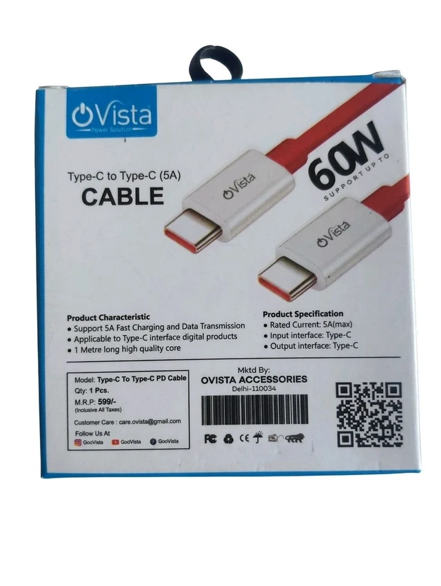 Ovista 60W Type-C to Type-C 5A Power Delivery Cable