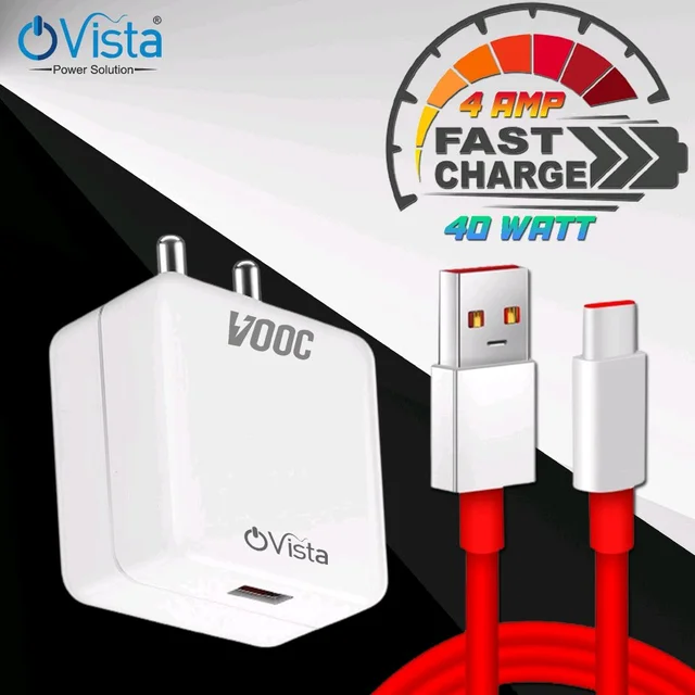 Ovista 40 W Quick Charge 4 A Wall Charger for Mobile with Detachable Cable (White, Cable Included)