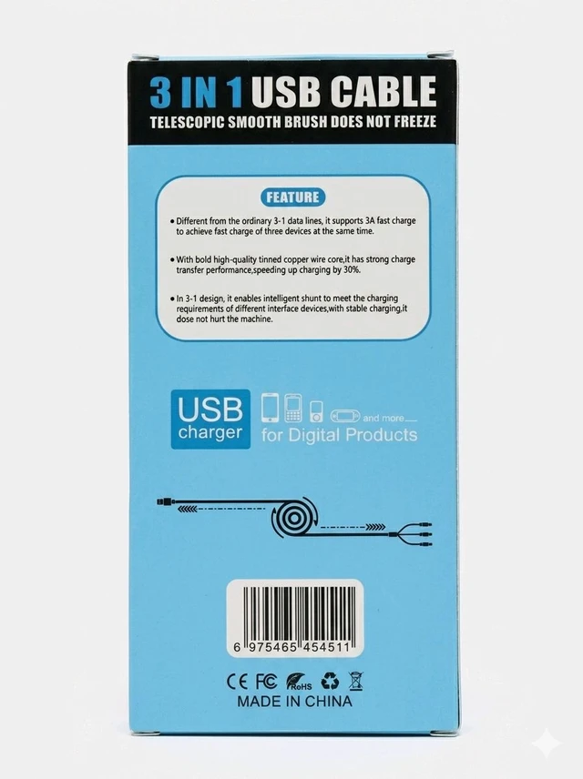 3 IN 1 USB CABLE TYPE (C), Micro, Lightning