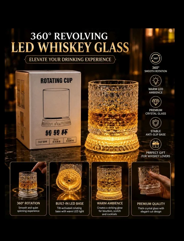Whiskey Rotating Glass With Light