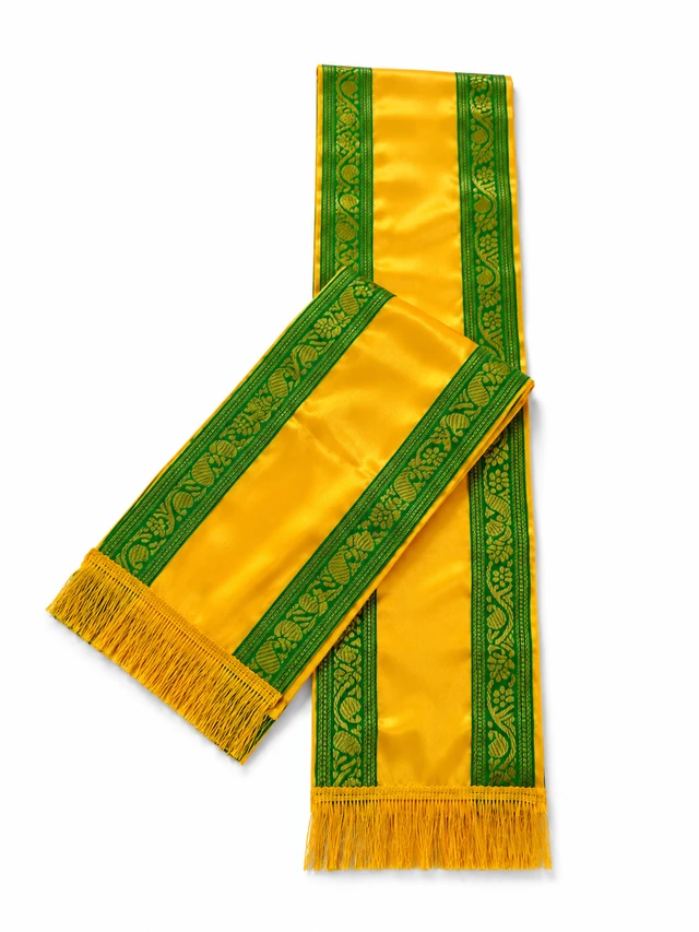 Uttorio Premium Golden Green Satin Uttorio with Fringe – Traditional Ceremonial Uttorio