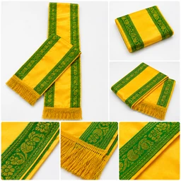 Uttorio Premium Golden Green Satin Uttorio with Fringe – Traditional Ceremonial Uttorio