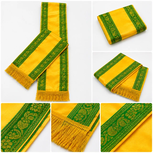 Uttorio Premium Golden Green Satin Uttorio with Fringe – Traditional Ceremonial Uttorio