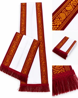 Uttorio White Satin Maroon & Golden Traditional Uttorio with Fringe – Premium Ceremonial Uttorio