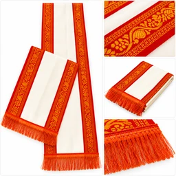 Uttorio White Red & Golden Satin Uttorio with Fringe – Premium Traditional Ceremonial Uttorio