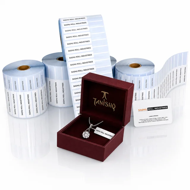 81mm x 12mm Jewellery Hallmark Labels | glossy | Non-Tearable Polyester | Black Print | Fully Self Adhesive | 3000 PCS Roll | Premium Jewellery Price Tags