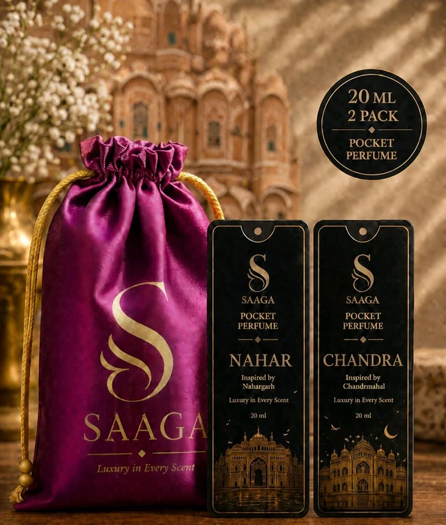 SAAGA POCKET PERFUME PACK OF 2 EACH 20 ML With Free Premium Potali Bag - NAHAR & CHANDRA