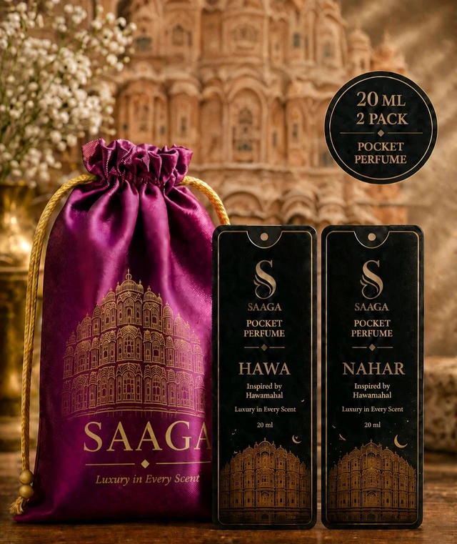SAAGA POCKET PERFUME PACK OF 2 EACH 20 ML With Free Premium Potali Bag - HAWA & NAHAR
