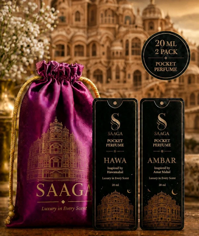 SAAGA POCKET PERFUME PACK OF 2 EACH 20 ML With Free Premium Potali Bag - HAWA & AMBAR