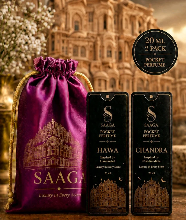 SAAGA POCKET PERFUME PACK OF 2 EACH 20 ML With Free Premium Potali Bag - HAWA & CHANDRA