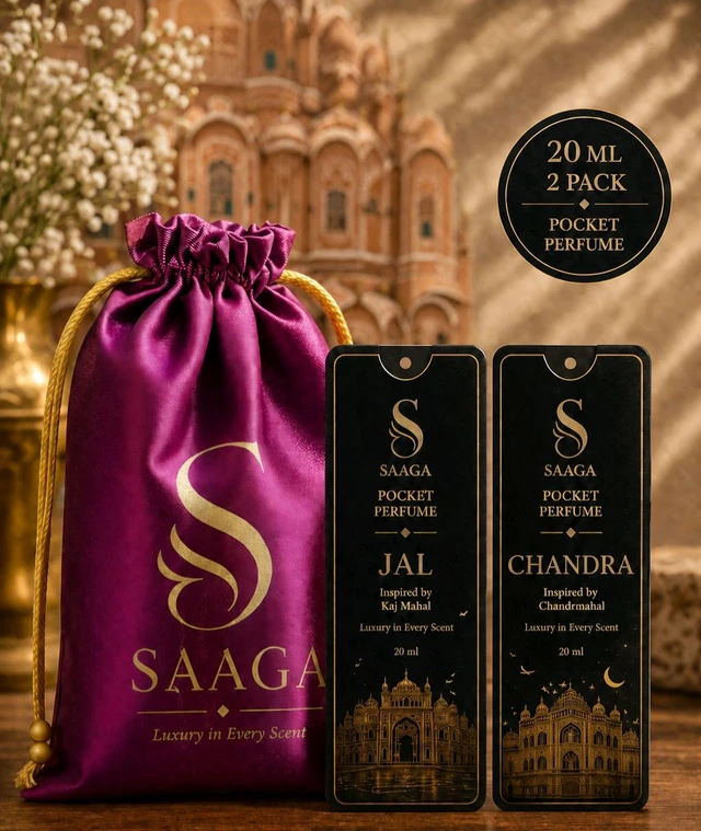 SAAGA POCKET PERFUME PACK OF 2 EACH 20 ML With Free Premium Potali Bag - AMABAR & JAL