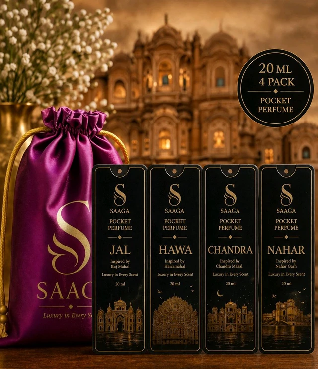 SAAGA POCKET PERFUME COMBO PACK OF 4 EACH 20 ML WITH FREE POTALI BAG