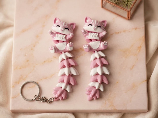 Fluffy Tail Cute Flexi Cat Keychain