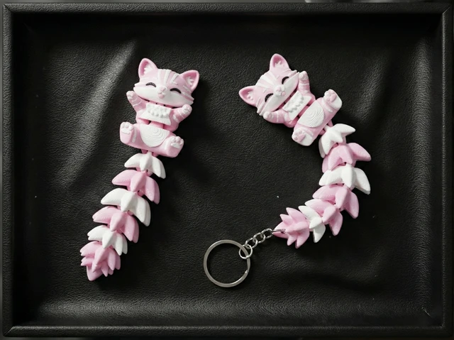 Fluffy Tail Cute Flexi Cat Keychain