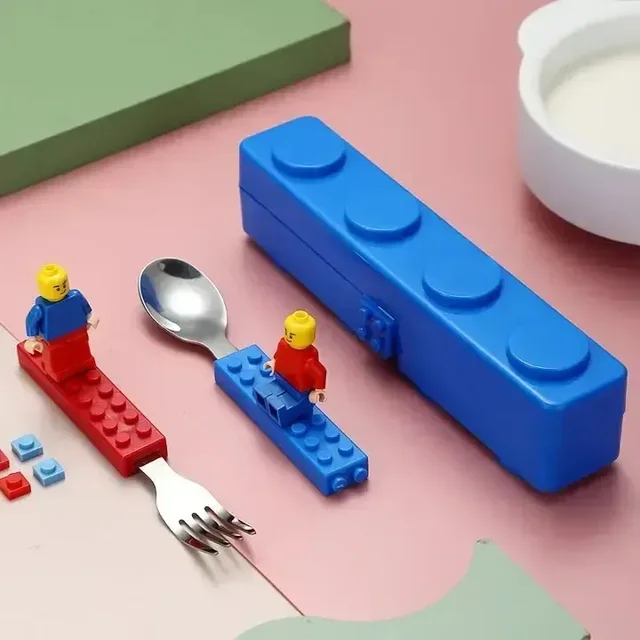 Blocks Lego Theme Folk And Spoon Set Kids