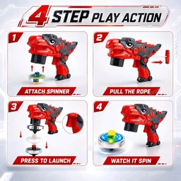Manvik Toys Dino Spinner Gun Toy with Powerful Launch Action & 2 Tops