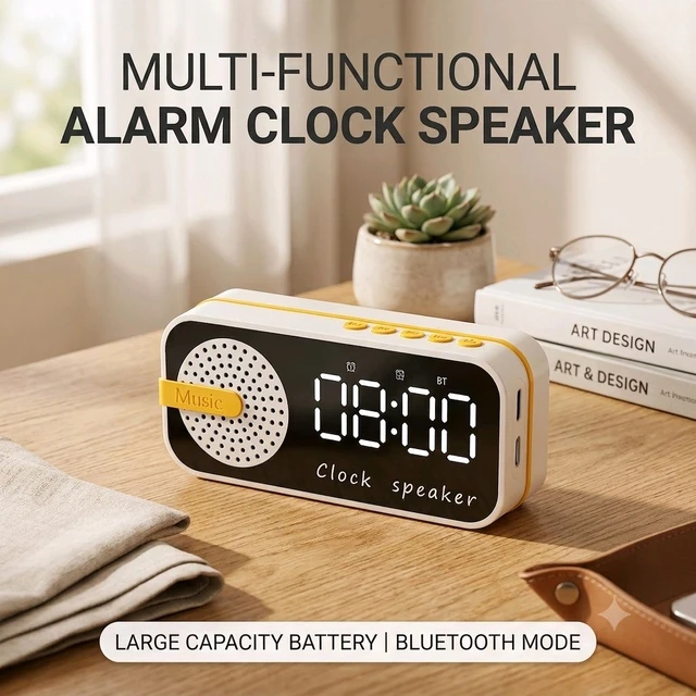 2 in 1 Premium Mini Alarm Clock and High Definition Bluetooth Speaker