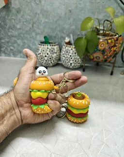 Cute Pop-Up Animal Burger Keychain - Squishy Squeeze Fidget Toy & Bag Charm (Pack of 1)