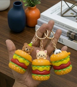 Cute Pop-Up Animal Burger Keychain - Squishy Squeeze Fidget Toy & Bag Charm (Pack of 1)