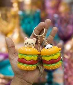 Cute Pop-Up Animal Burger Keychain - Squishy Squeeze Fidget Toy & Bag Charm (Pack of 1)