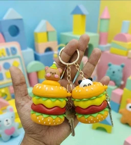 Cute Pop-Up Animal Burger Keychain - Squishy Squeeze Fidget Toy & Bag Charm (Pack of 1)