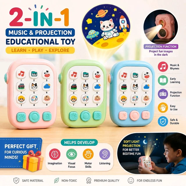 2-in-1 Music & Projection Educational Toy – Learning, Rhymes & Night Projection | Pack of 1