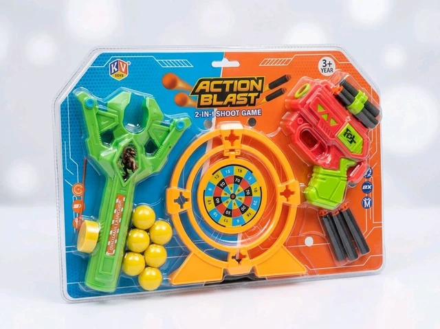 Ultimate Action Blast Play Set | 2-in-1 Indoor/Outdoor Shooting Game with Target Board