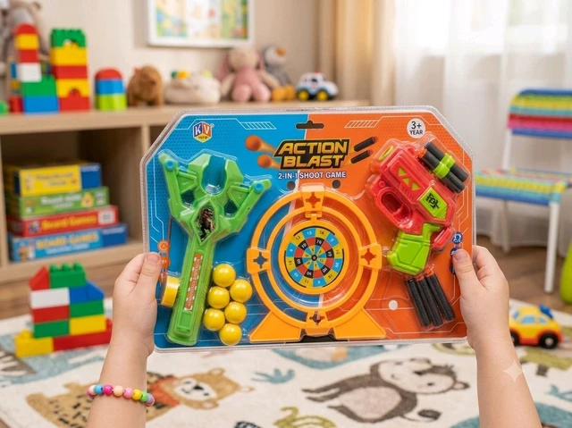 Ultimate Action Blast Play Set | 2-in-1 Indoor/Outdoor Shooting Game with Target Board