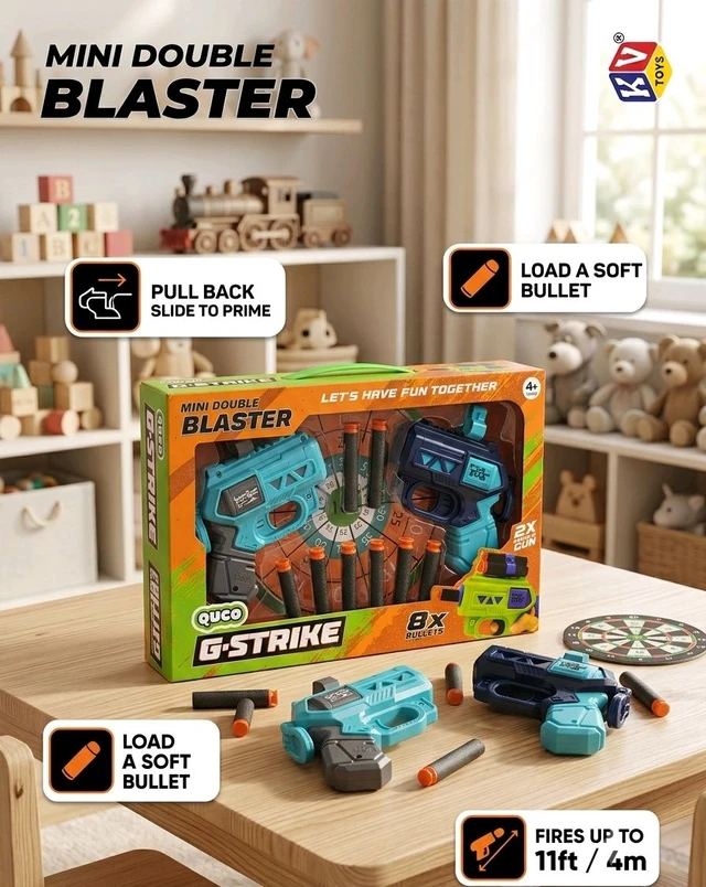 Mini Double Blaster G-Strike Set | 2-in-1 Soft Bullet Toy Guns with Target
