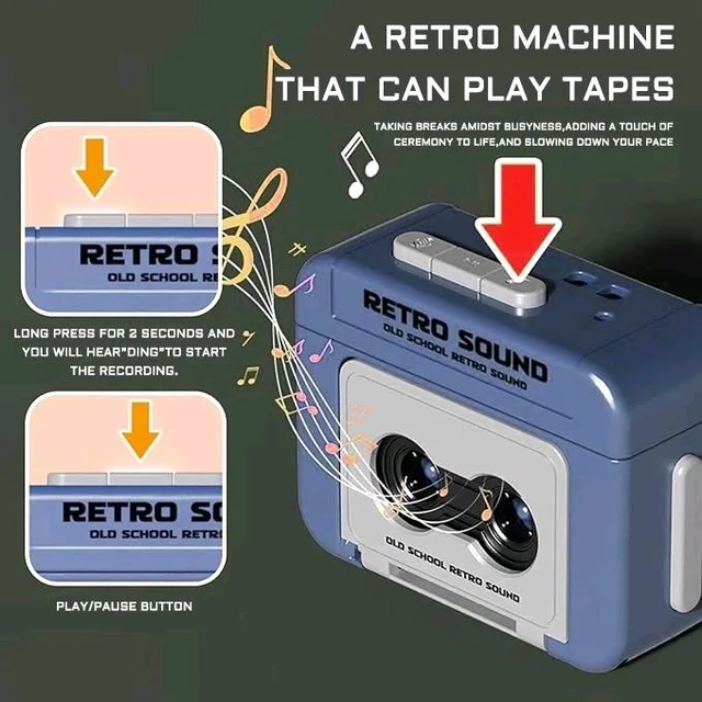 Pack of 2: Retro Sound Mini Cassette Player Keychain with Voice Recording & Music