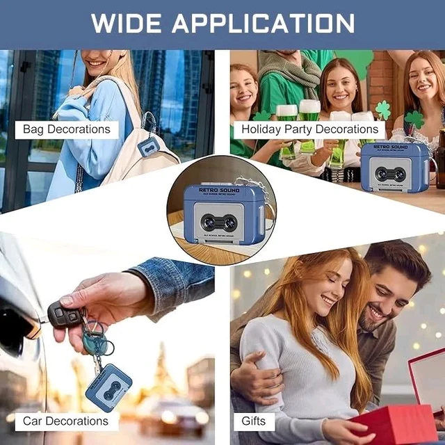 Pack of 2: Retro Sound Mini Cassette Player Keychain with Voice Recording & Music