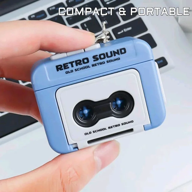Pack of 2: Retro Sound Mini Cassette Player Keychain with Voice Recording & Music