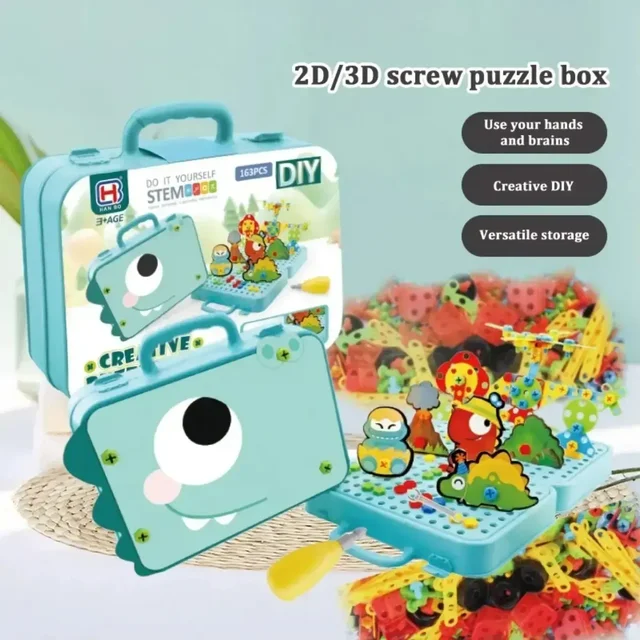 Dinosaur Building Blocks Set 163 Pieces with Drill Screwdriver