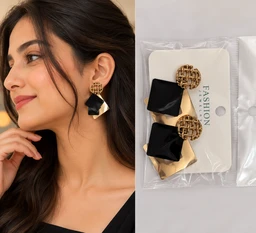 Noir Golden Geometry Statement Earrings