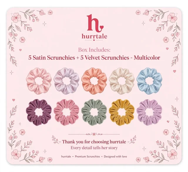 Hurrtale Multicolor Satin Velvet Scrunchies Hair Accessories Gift Set For Women Set Of 10