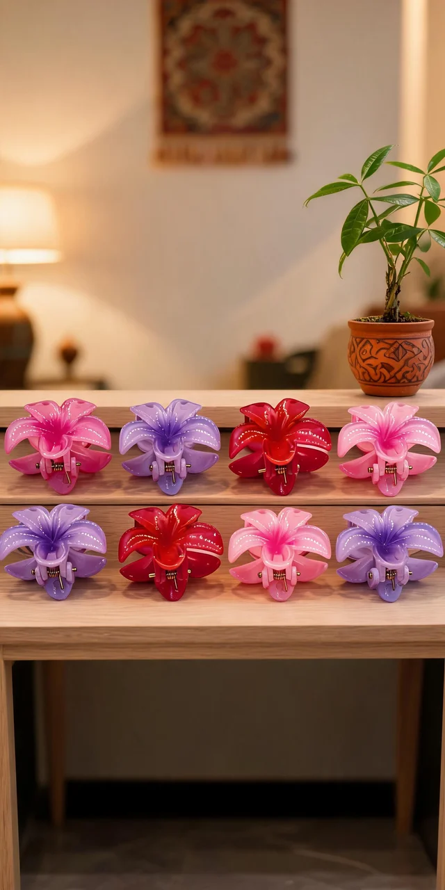 Hurrtale Multicolor Small Plastic Floral Hair Clutcher Set For Women - Pack Of 8
