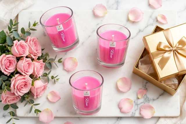 Auradecor Fragrance Votive Jar Candle – Rose, Pink | Set of 3