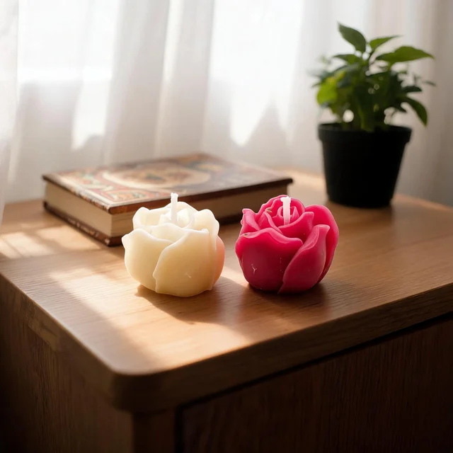 Soy Wax Rose Shaped Pink White Decorative Candle - Set Of 4