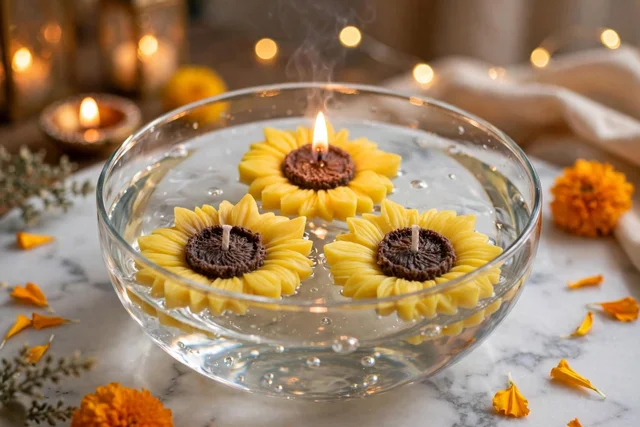 Sunshine Bloom - Sunflower Floating Candle Set of 3