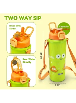 Nayasa Kiddy Duo Sip Insulated Inner Steel Bottle With Dual Drinking Option 700 Ml With Strap & Carry Handle