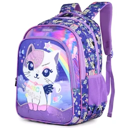 Hotshot Universe Cat 1822 School Bag For Girls 32 Ltr Pink & Blue Colour, Water Resistant Fabric