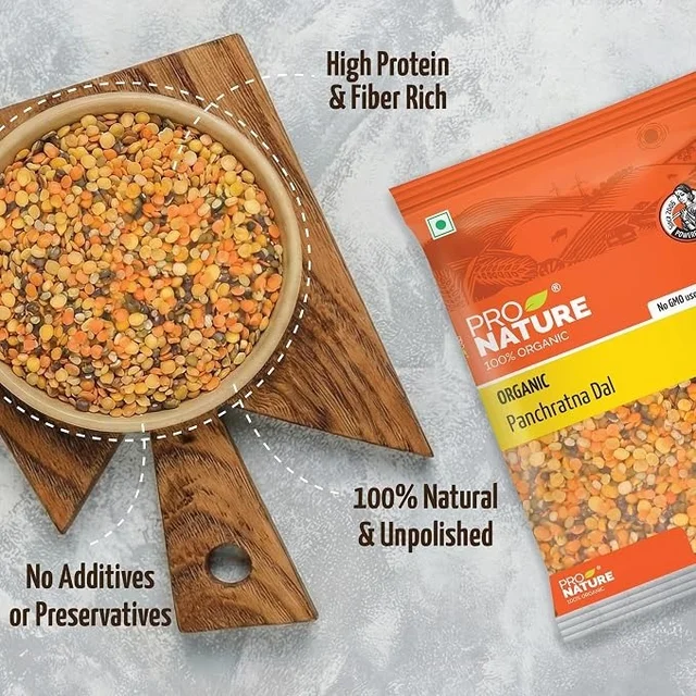 Pro Nature Organic Panchratna Dal - 500g | Rich in Taste & Nutrition | Healthy Mix of 5 Lentils | Ideal for Cooking Delicious, Wholesome Meals - 250gms