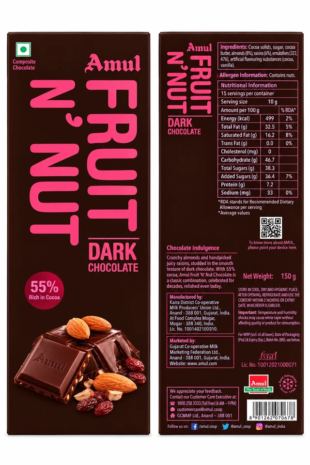 Amul Fruit N Nut | 55% Dark Chocolate