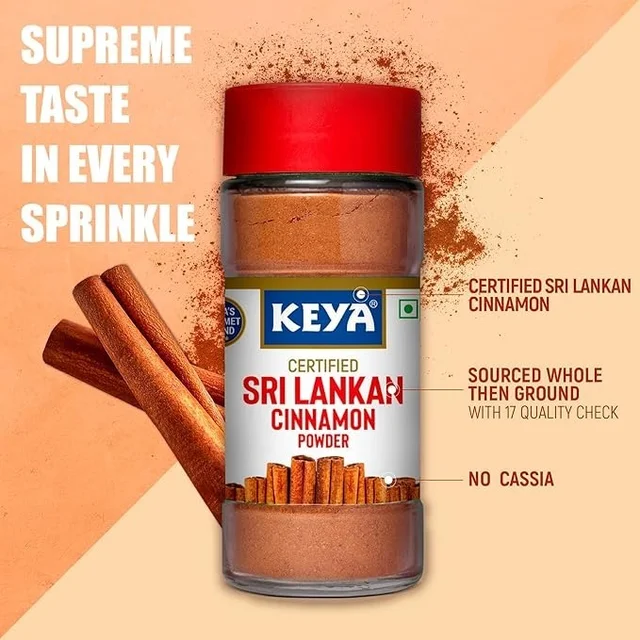 Keya Srilankan Certified Cinnamon Powder | Ceylon Cinnamon |Dalchini Powder | Non Cassia | Sourced from Sri Lanka | 100% Pure & Natural | Packed with Zero Preservatives or Additives | Indian Spices Aroma & Flavour | 45g