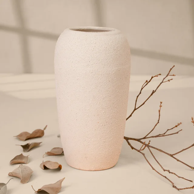 Artisan Textured Ceramic Vase in Cream