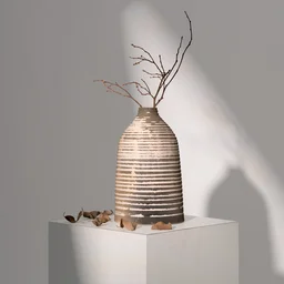 Artisan Striped Ceramic Vase in Taupe & Cream
