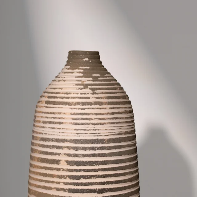 Artisan Striped Ceramic Vase in Taupe & Cream
