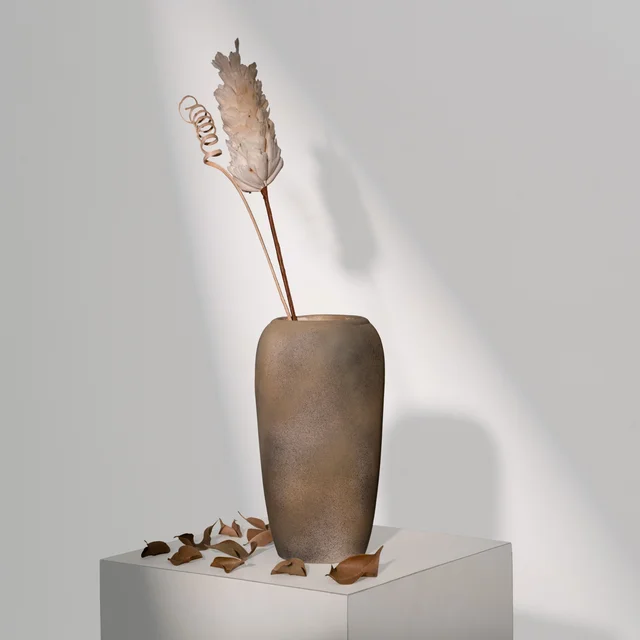Modern Artisan Cylindrical Vase in Warm Greige