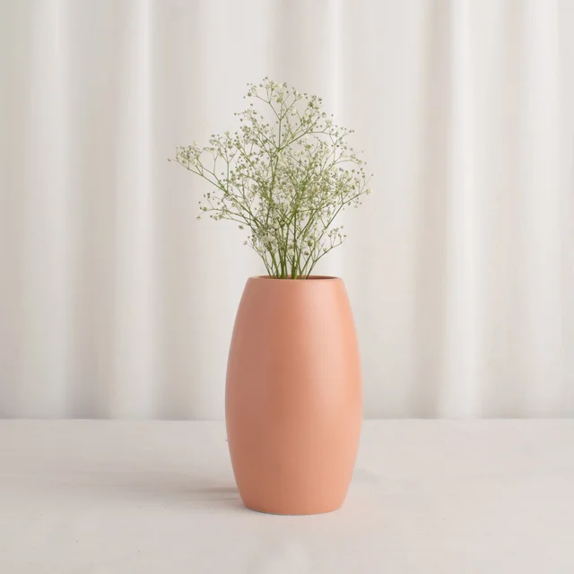 Modern Oval Ceramic Vase in Soft Peach
